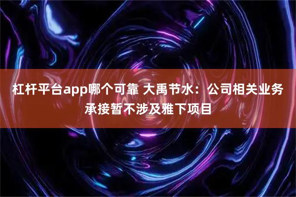 杠杆平台app哪个可靠 大禹节水：公司相关业务承接暂不涉及雅下项目